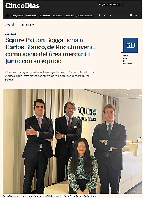 Squire Patton Boggs ficha a Carlos Blanco, de RocaJunyent, como socio del rea mercantil junto con su equipo